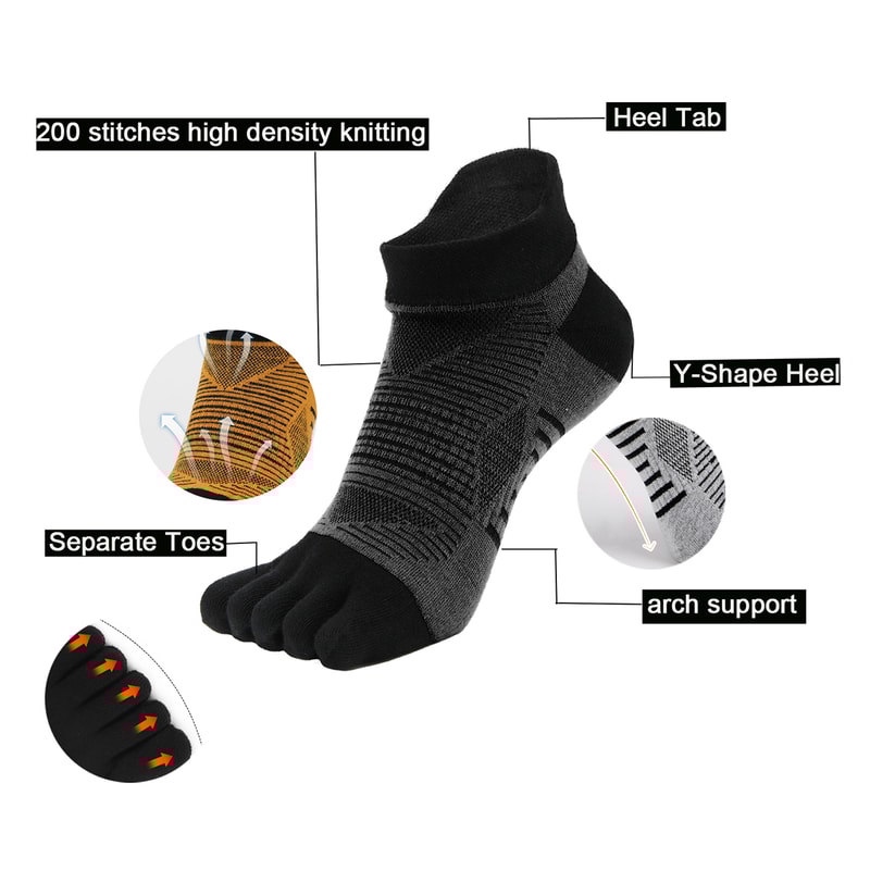 COOLMAX Five Finger Sports Socks for Running and Outdoor Hiking