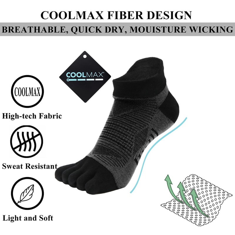 COOLMAX Five Finger Sports Socks for Running and Outdoor Hiking