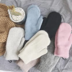 winter women soft cashmere mittens gloves with imitation rabbit fur