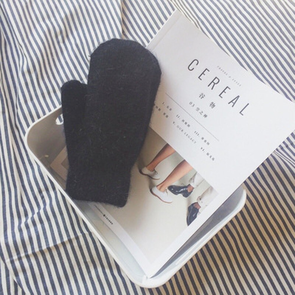 Winter Women Soft Cashmere Mittens Gloves with Imitation Rabbit Fur