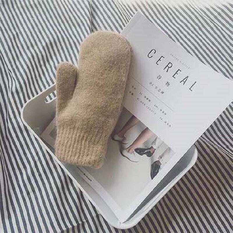 Winter Women Soft Cashmere Mittens Gloves with Imitation Rabbit Fur