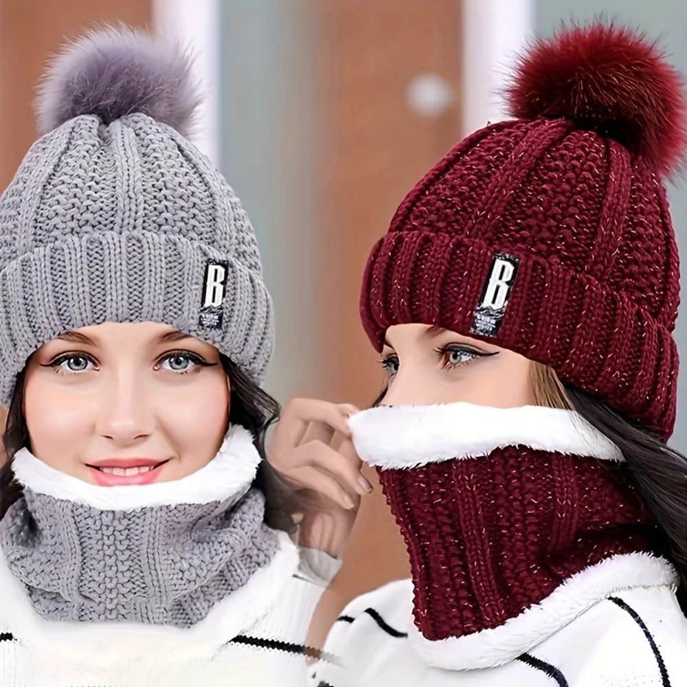 Winter Warm Knit Hat Set Plush Windproof Thick Casual Hat For Cold Weather 0