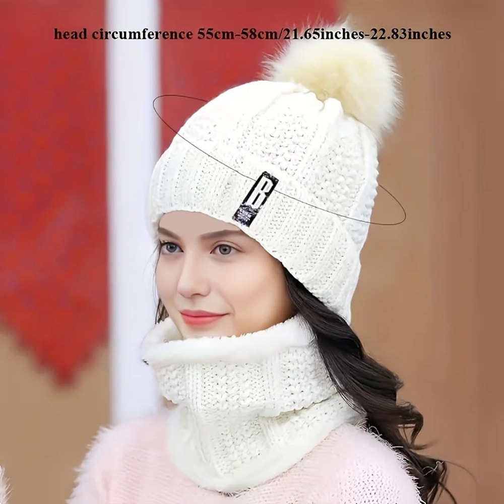 Winter Warm Knit Hat Set Plush Windproof Thick Casual Hat For Cold Weather 1