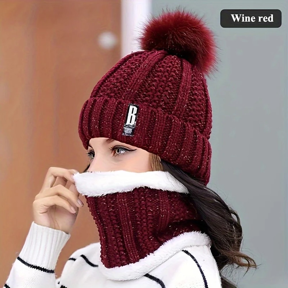 Winter Warm Knit Hat Set Plush Windproof Thick Casual Hat For Cold Weather 5