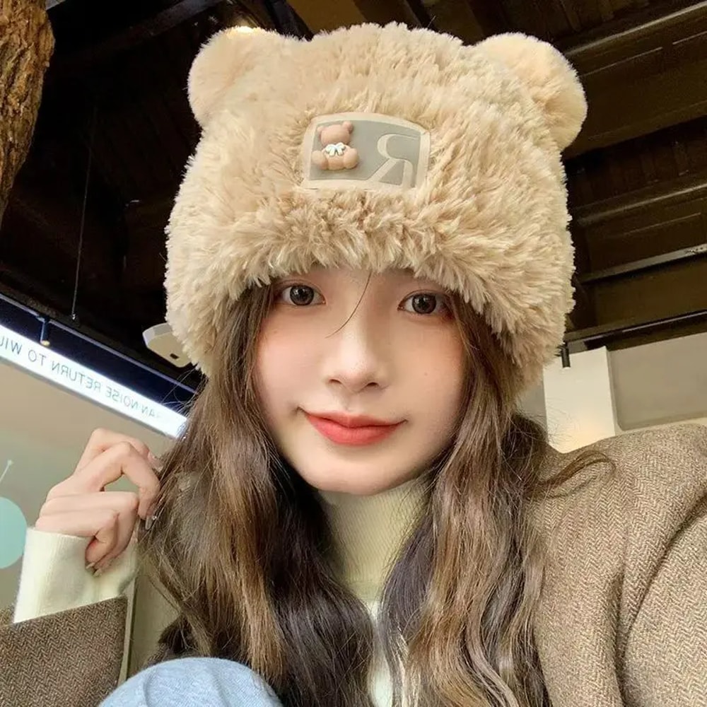 Cute Bear Ears Knitted Beanie Wool Hat AllMatch Winter Cap For Women 4