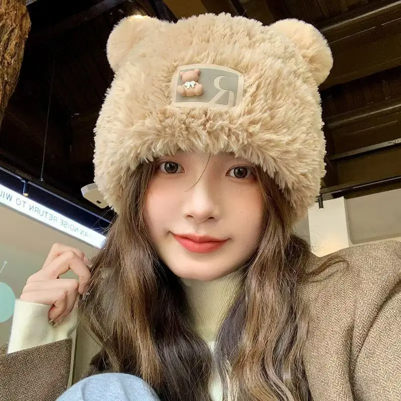 Cute Bear Ears Knitted Beanie Wool Hat AllMatch Winter Cap For Women 4
