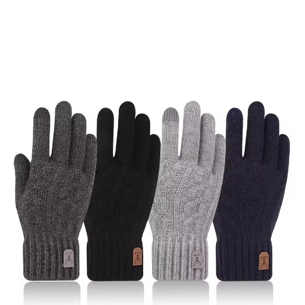 Mens Touchscreen Winter Gloves – Thickened Wool Knitted Cold-Proof Plus Velvet Gloves