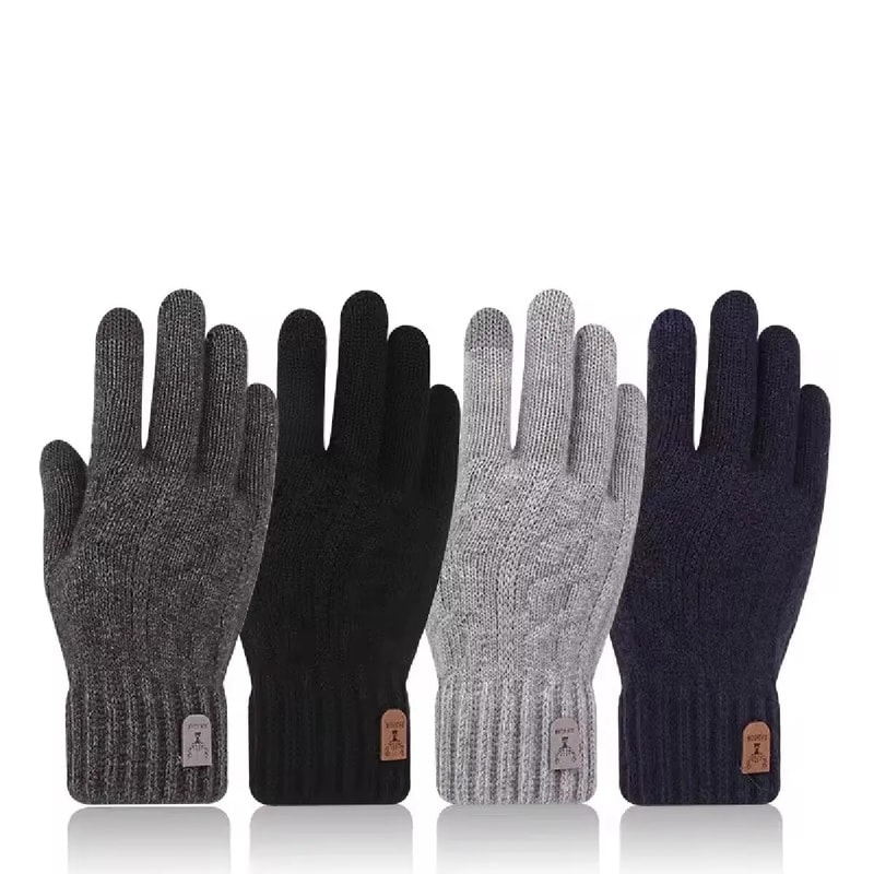 Mens Touchscreen Winter Gloves – Thickened Wool Knitted Cold-Proof Plus Velvet Gloves