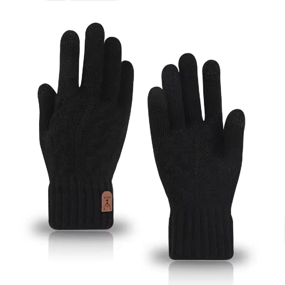 Mens Touchscreen Winter Gloves – Thickened Wool Knitted Cold-Proof Plus Velvet Gloves