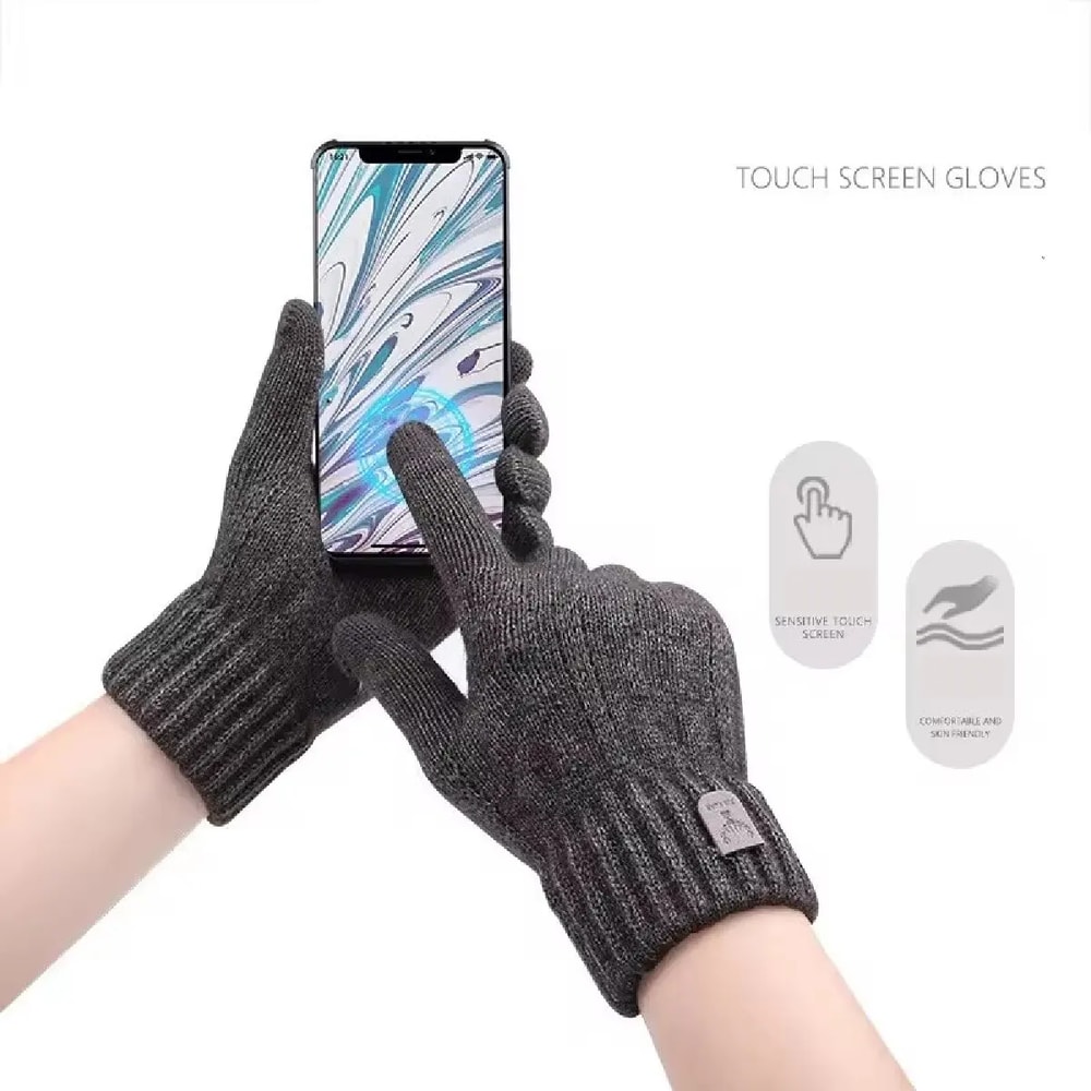 Mens Touchscreen Winter Gloves – Thickened Wool Knitted Cold-Proof Plus Velvet Gloves