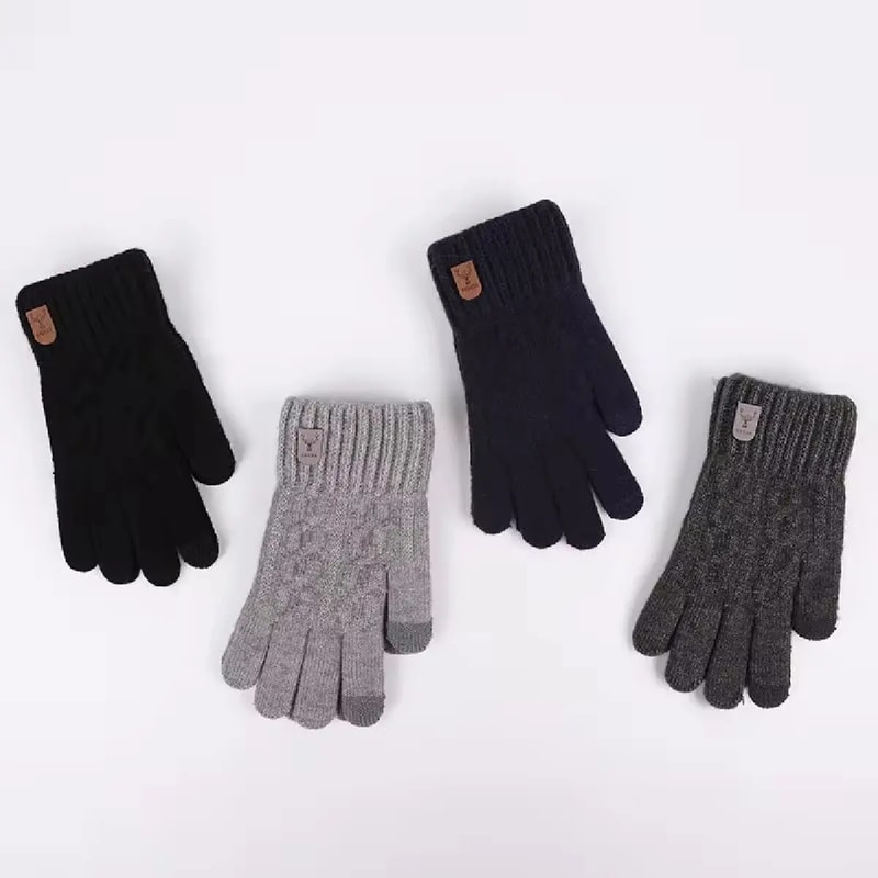 Mens Touchscreen Winter Gloves – Thickened Wool Knitted Cold-Proof Plus Velvet Gloves
