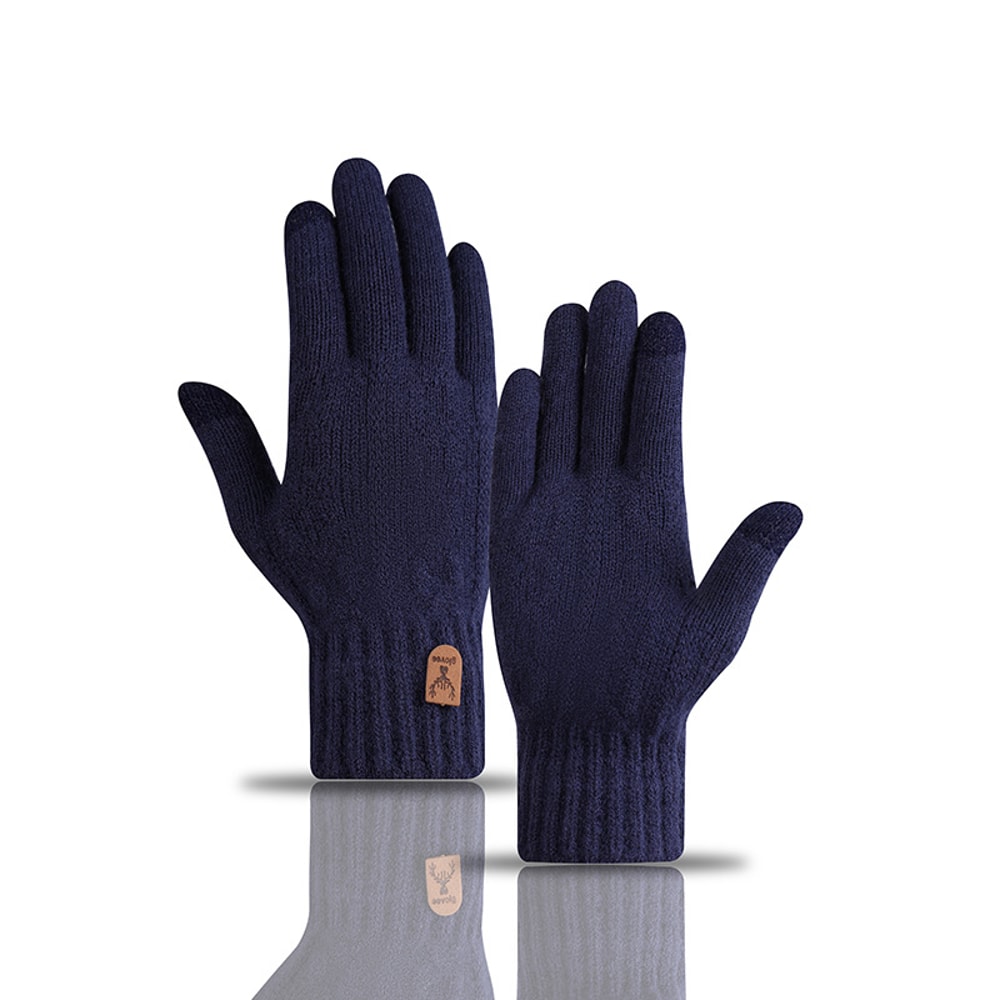 Mens Touchscreen Winter Gloves – Thickened Wool Knitted Cold-Proof Plus Velvet Gloves