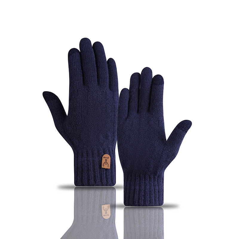 Mens Touchscreen Winter Gloves – Thickened Wool Knitted Cold-Proof Plus Velvet Gloves