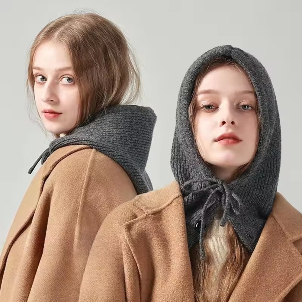 Winter Ski Mask with Warm Scarf – Hooded Balaclava Knit Beanie Hat with Thick Drawstring