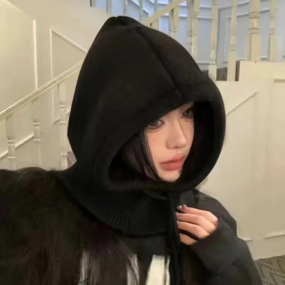 Winter Ski Mask with Warm Scarf – Hooded Balaclava Knit Beanie Hat with Thick Drawstring