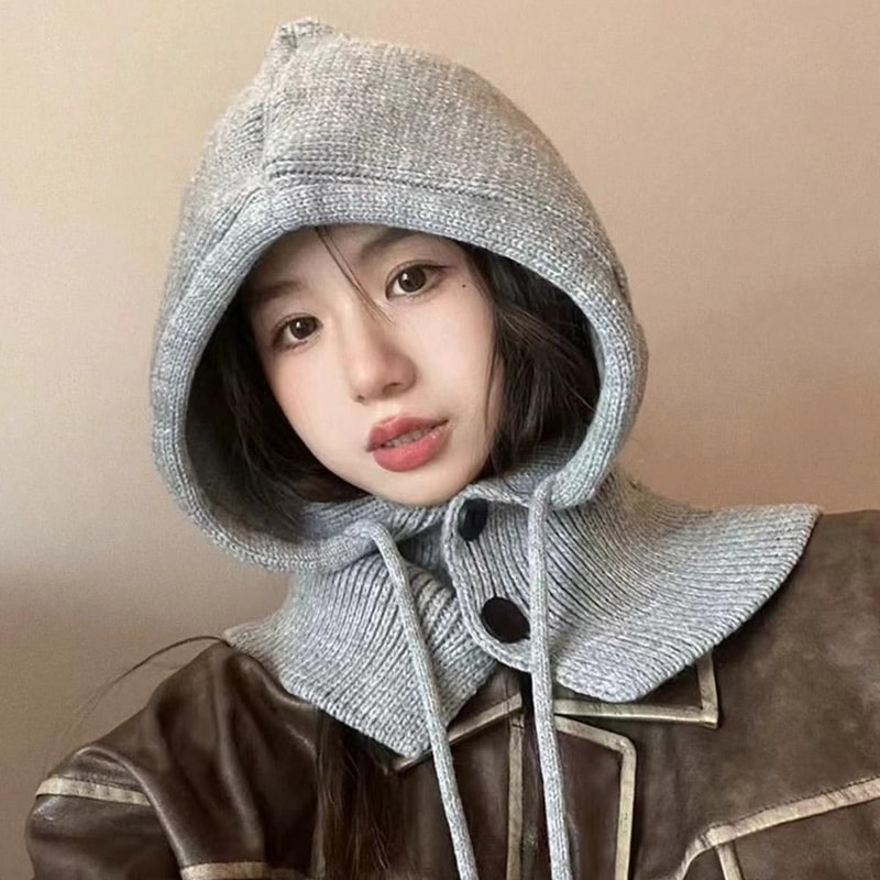 Winter Ski Mask with Warm Scarf – Hooded Balaclava Knit Beanie Hat with Thick Drawstring