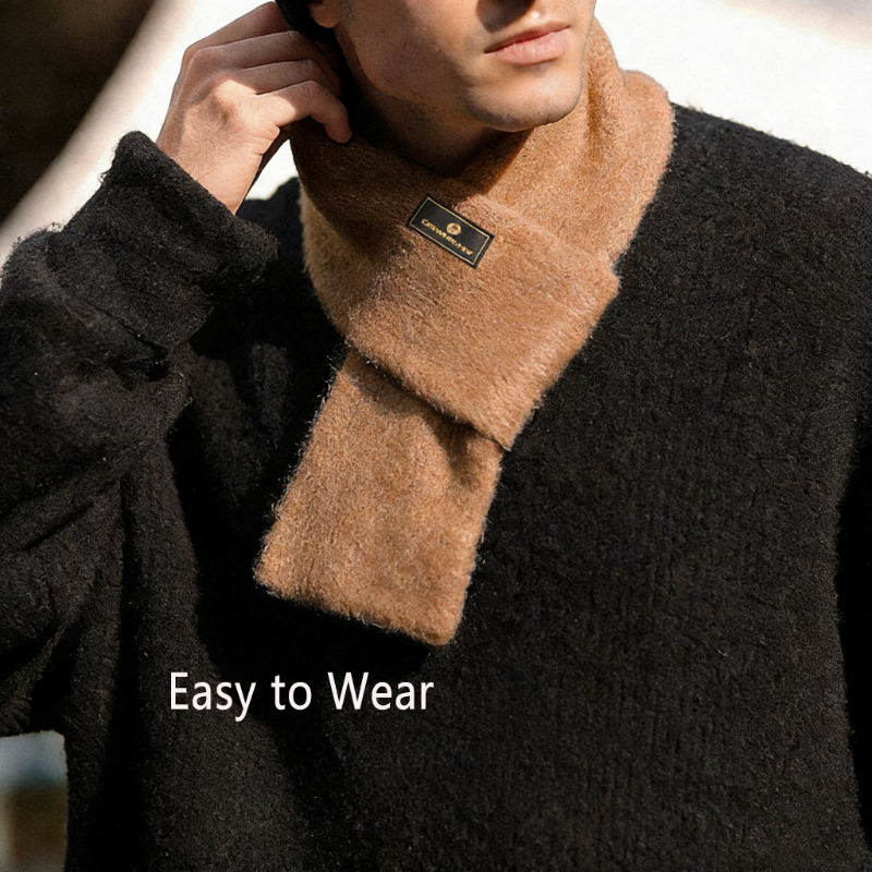 Vintage Mohair Plush Knitted Scarf ColdProof Warm Winter Collar For Men Small Size Solid Color Out 1