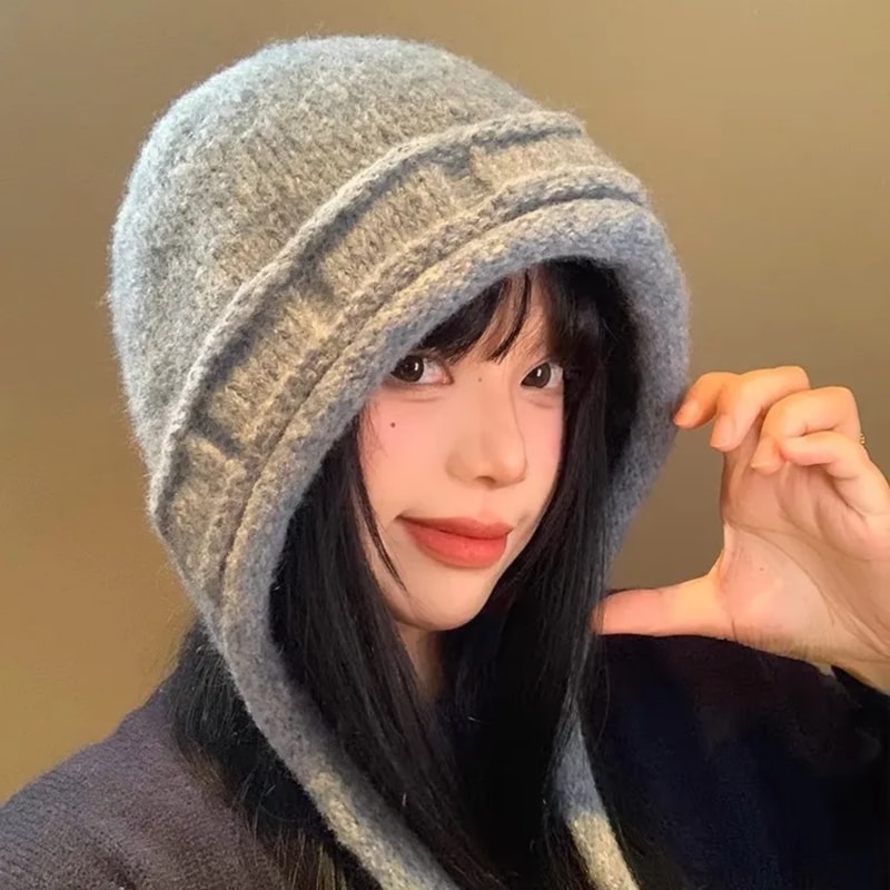 Windproof Knitted Cap With Ear Flaps For Women Warm Bomber Hat For Winter Protection 4