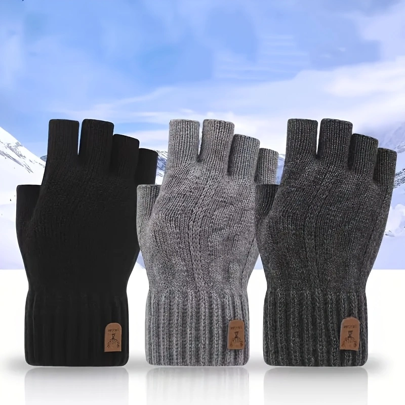 Winter Fingerless Gloves – Knitted Thermal Half Finger Cycling, Driving, and Running Touchscreen Mittens for Men