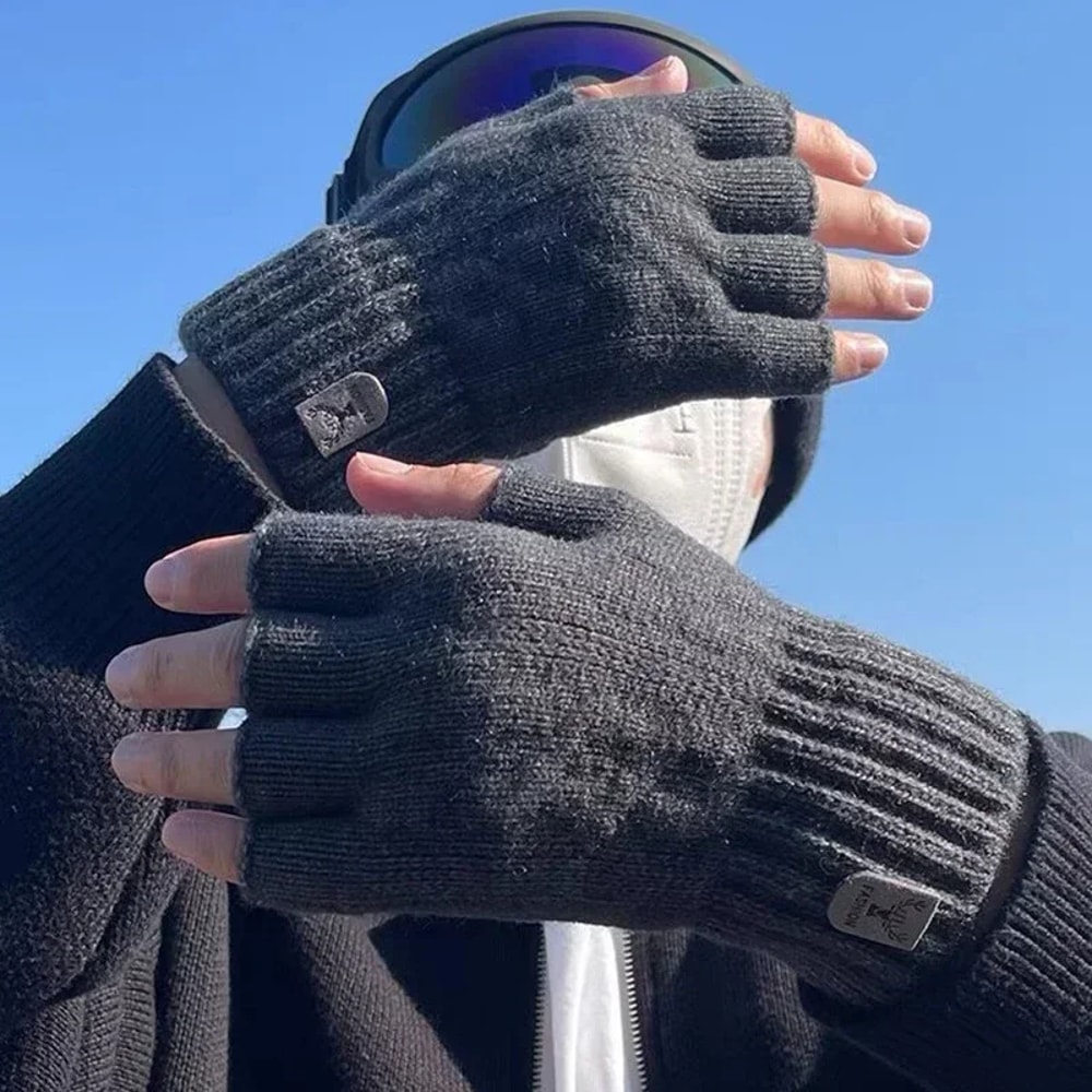 Winter Fingerless Gloves – Knitted Thermal Half Finger Cycling, Driving, and Running Touchscreen Mittens for Men