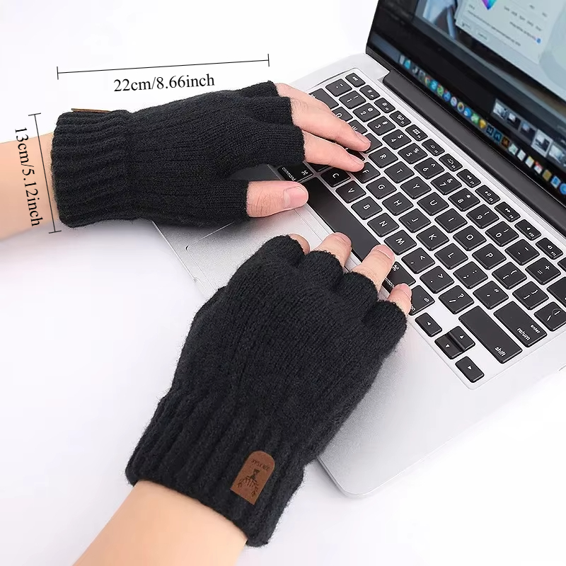 Winter Fingerless Gloves – Knitted Thermal Half Finger Cycling, Driving, and Running Touchscreen Mittens for Men