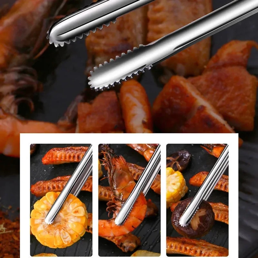 Premium Stainless Steel BBQ Tongs NonSlip Food Clip For Cooking Grilling Parties 2