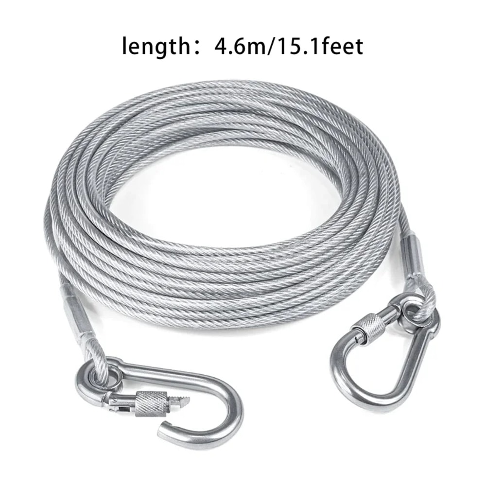 Double-Headed Dog Tie Out Cable Leash Heavy Duty Anti-Rust Steel Wire Training Collar for Outdoor Use