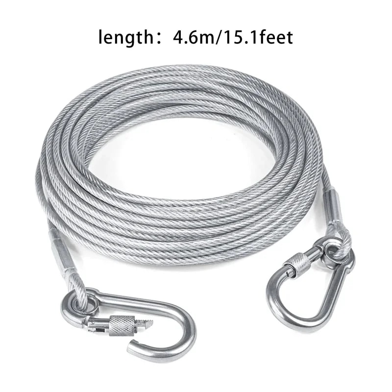 Double-Headed Dog Tie Out Cable Leash Heavy Duty Anti-Rust Steel Wire Training Collar for Outdoor Use