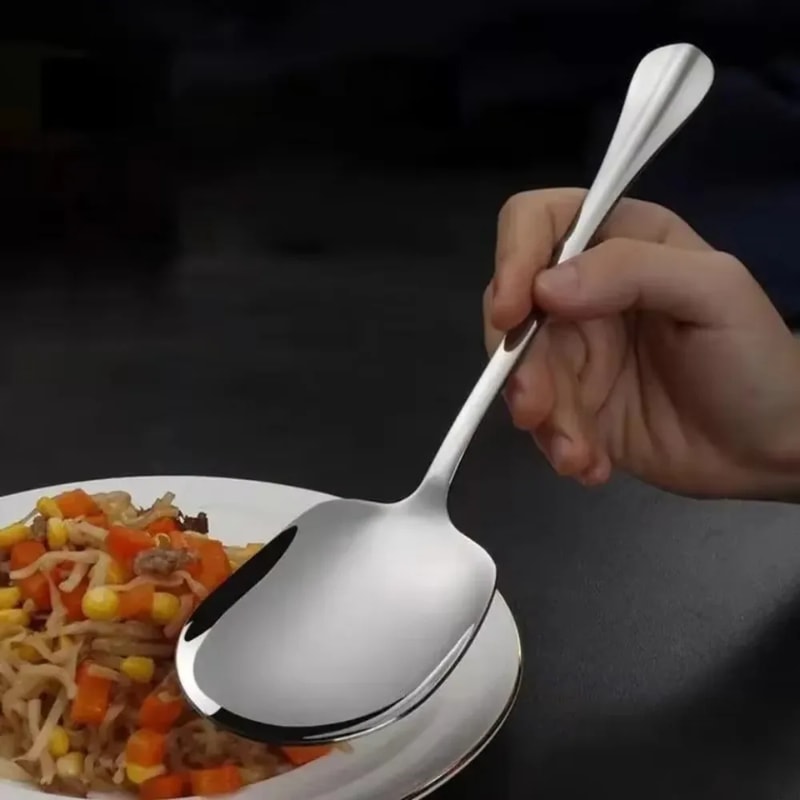Ergonomic Stainless Steel Rice Spoon – Large Metal Serving Spoon for Salad, Pasta & Kitchen Use