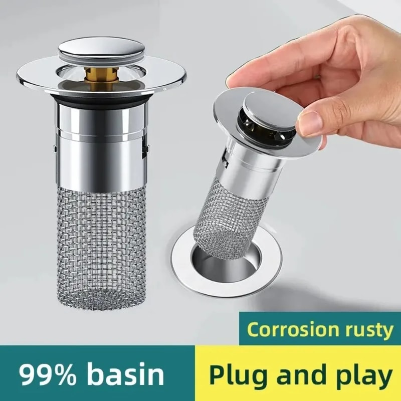Stainless Steel Odor-Proof Leak Plug for Washbasin – Universal Press Type Sink Drain