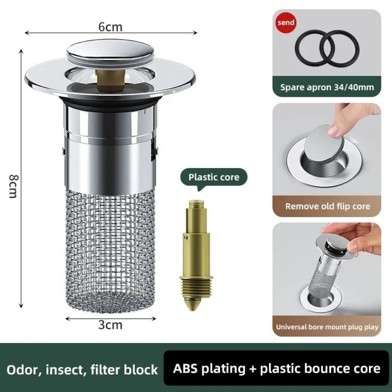 Stainless Steel Odor-Proof Leak Plug for Washbasin – Universal Press Type Sink Drain