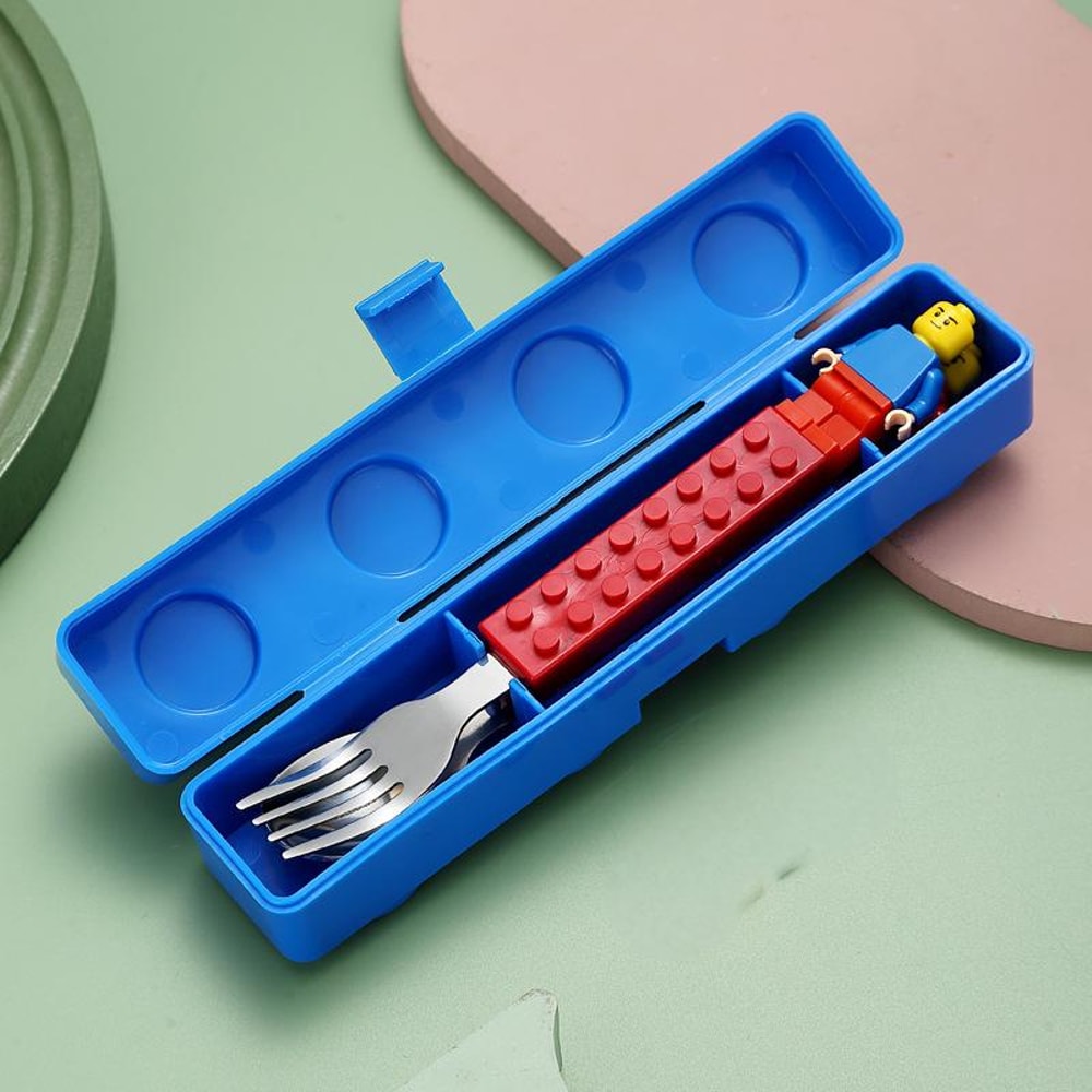 Portable Stainless Steel Kids Cutlery Set Fun Travel Fork and Spoon Blocks