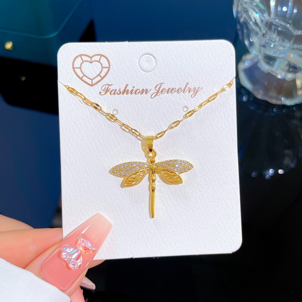 Personalized Dragonfly Pendant Necklace for Women – Elegant Alloy Collarbone Chain Gift Jewelry