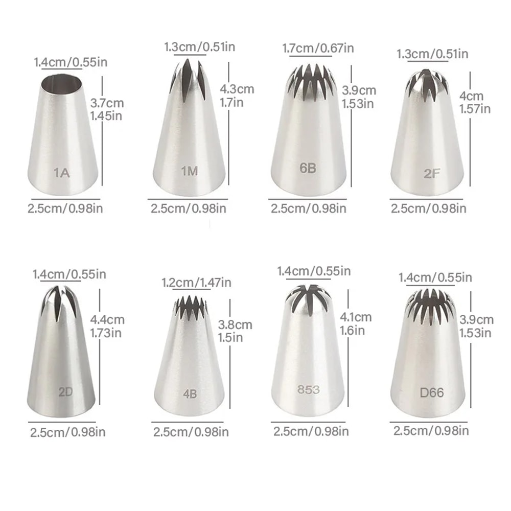 Set of Stainless Steel Piping Nozzles Cake Decorating Tips for Icing & Cream