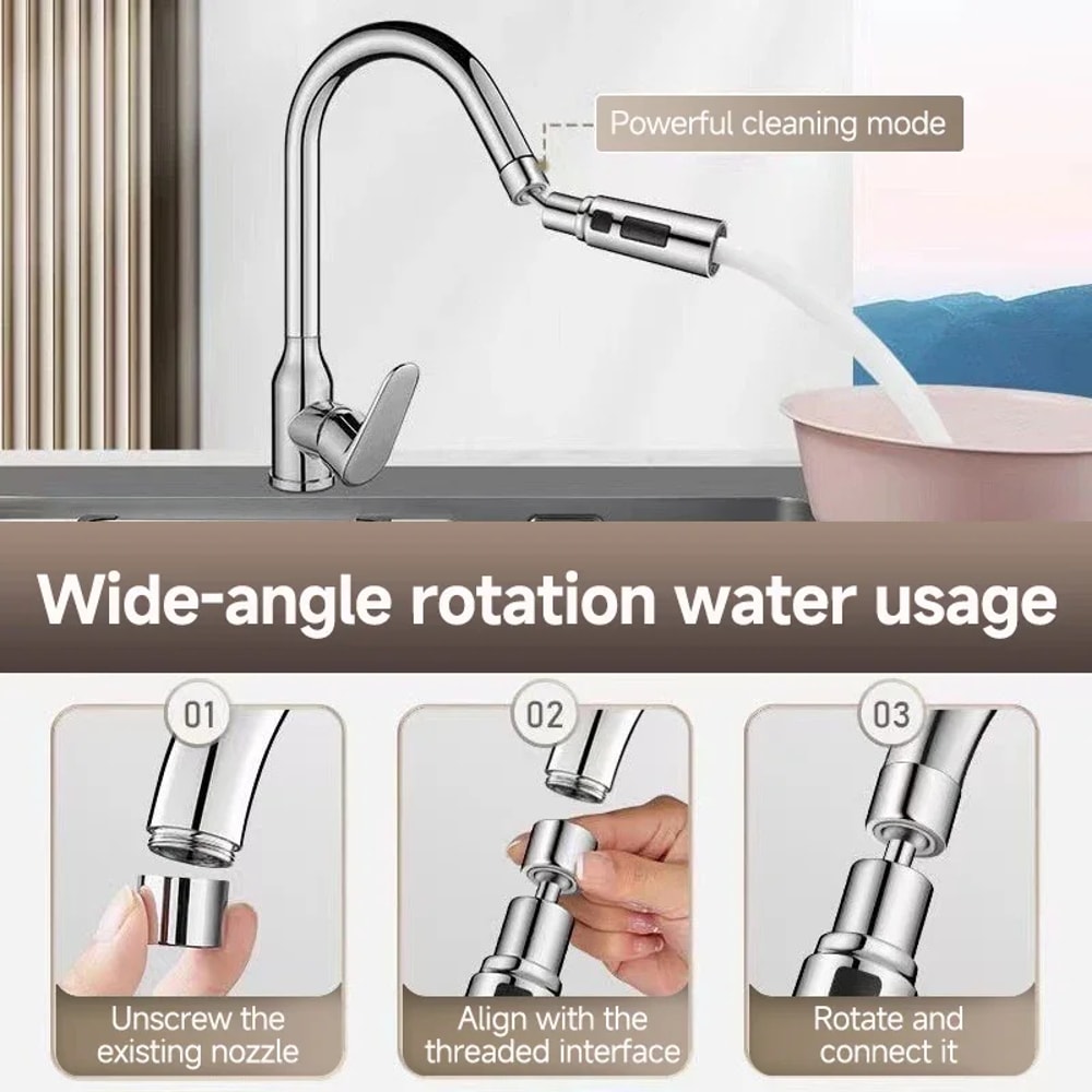 Water Saving Faucet Extender With Three Spray Modes Metal Alloy Head 2
