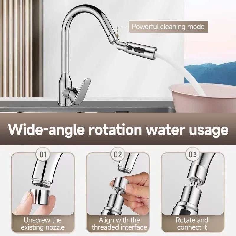Water Saving Faucet Extender With Three Spray Modes Metal Alloy Head 2