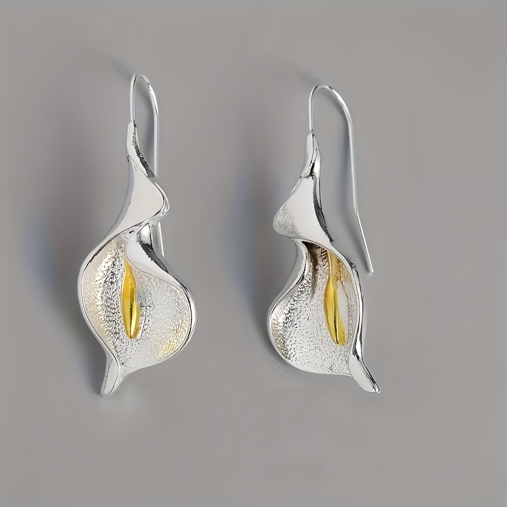 Exquisite Blooming Flower Hook Earrings Elegant Gold Silver Plant Dangle Jewelry For Women 3