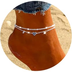 silver-plated cz anklet bracelet with heart charm – trendy, waterproof, dainty layer chain jewelry gift for women & girl
