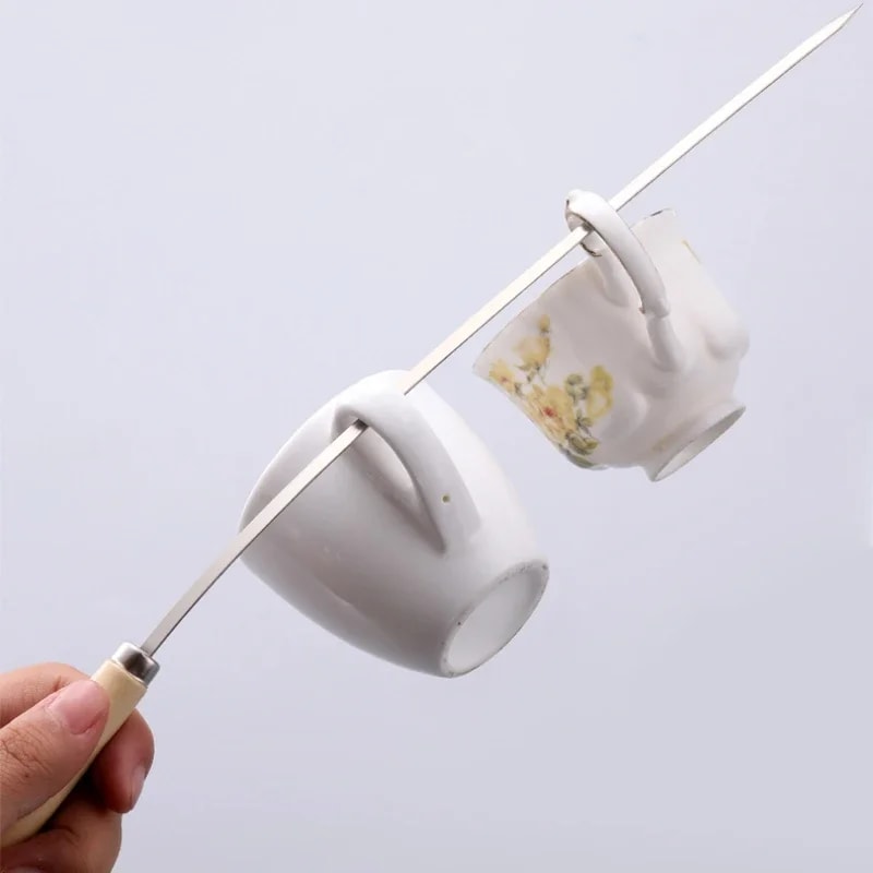 Reusable Stainless Steel BBQ Skewers with Wooden Handles – Anti-Scalding, Wide Metal Skewers for Barbecue and Grilling