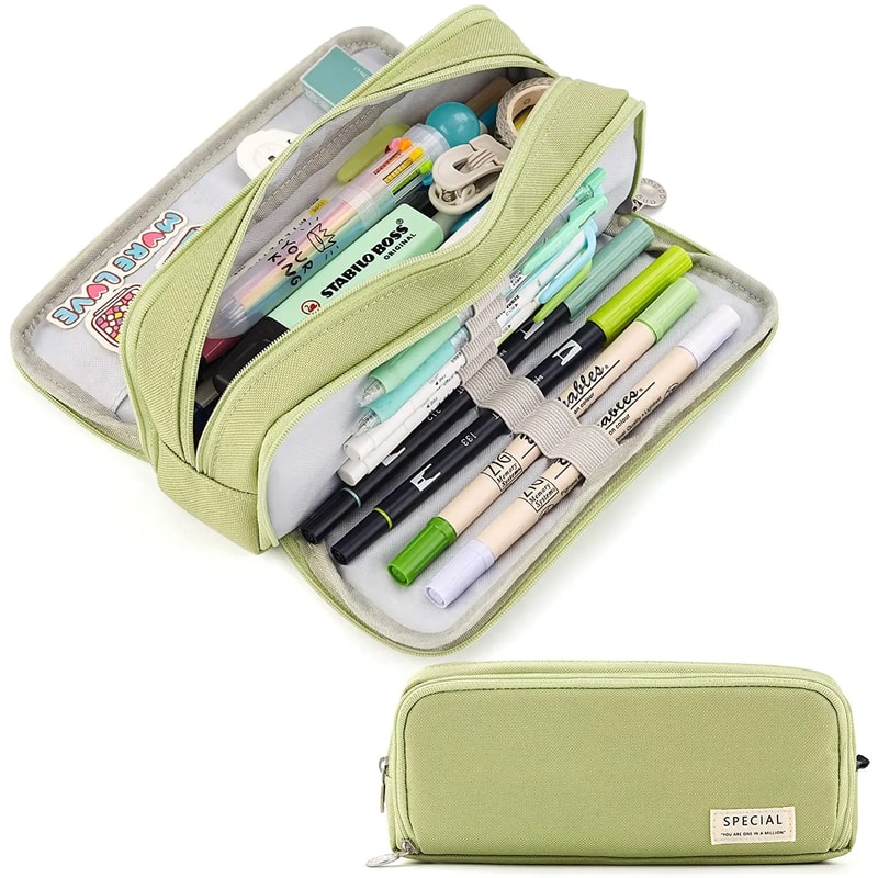 Large Storage Pencil Case Compartment Bag With DoubleSide Open Design Student Stationery Desk Organ 0