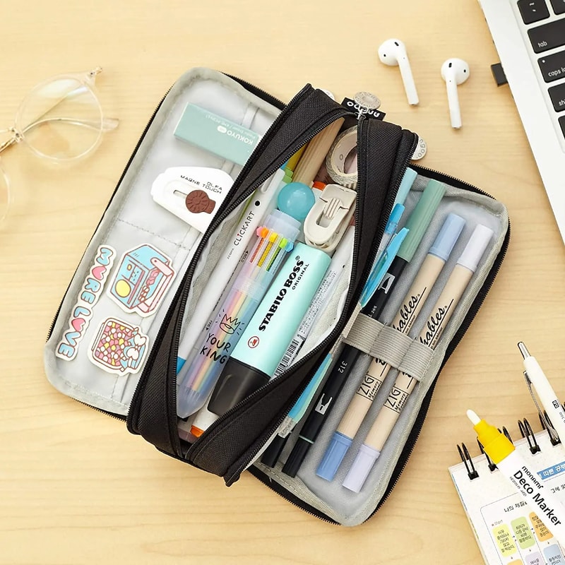 Large Storage Pencil Case Compartment Bag With DoubleSide Open Design Student Stationery Desk Organ 1