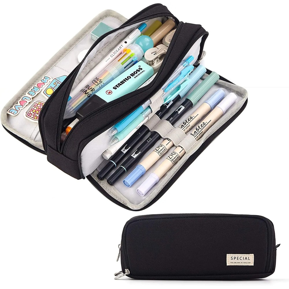 Large Storage Pencil Case Compartment Bag With DoubleSide Open Design Student Stationery Desk Organ 3