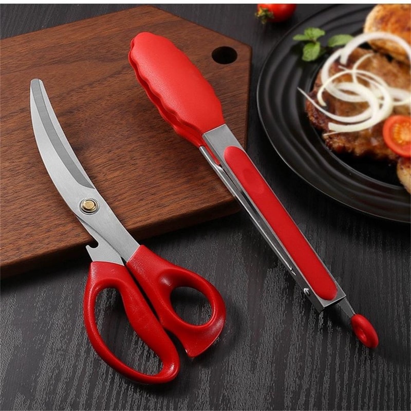 Stainless Steel Barbecue Scissors Clip Set – Silicone Food Clip & Scissors for Outdoor BBQ, Camping, and Korean BBQ