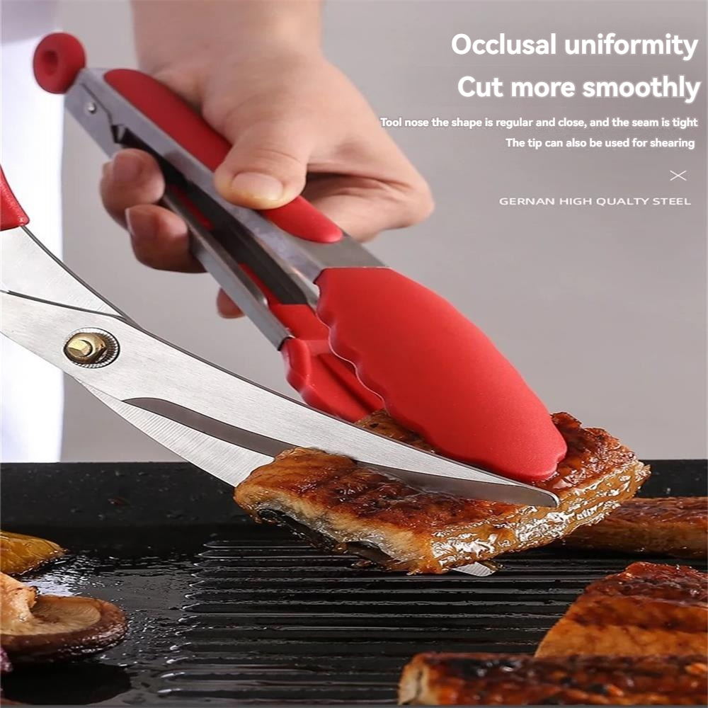 Stainless Steel Barbecue Scissors Clip Set – Silicone Food Clip & Scissors for Outdoor BBQ, Camping, and Korean BBQ