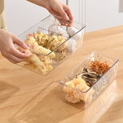 transparent plastic storage bins with dividers for fridge & kitchen organization