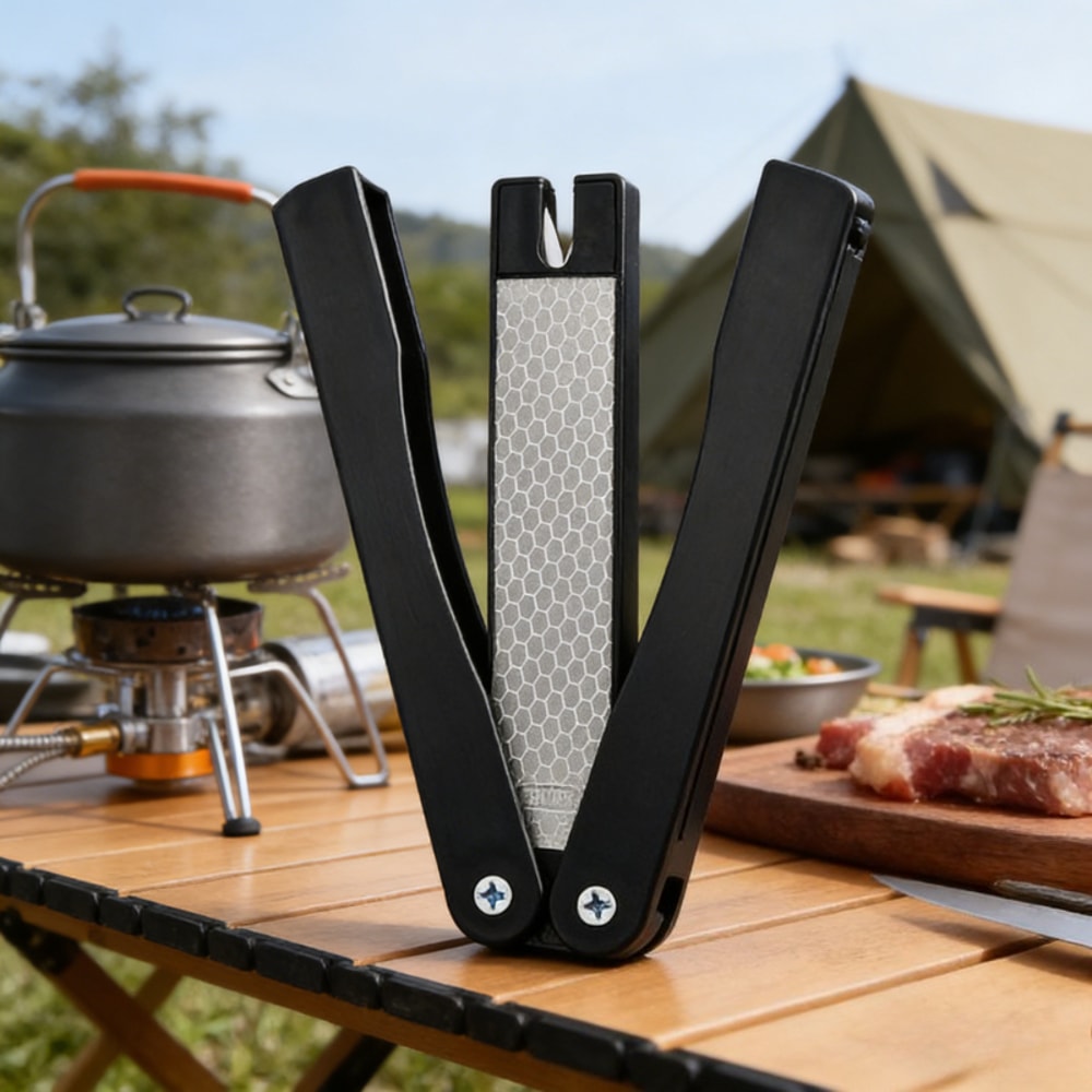 Portable Foldable Diamond Knife Sharpener – Ideal for Kitchen, Camping, Hiking, and Outdoor Use – Non-Slip Handle