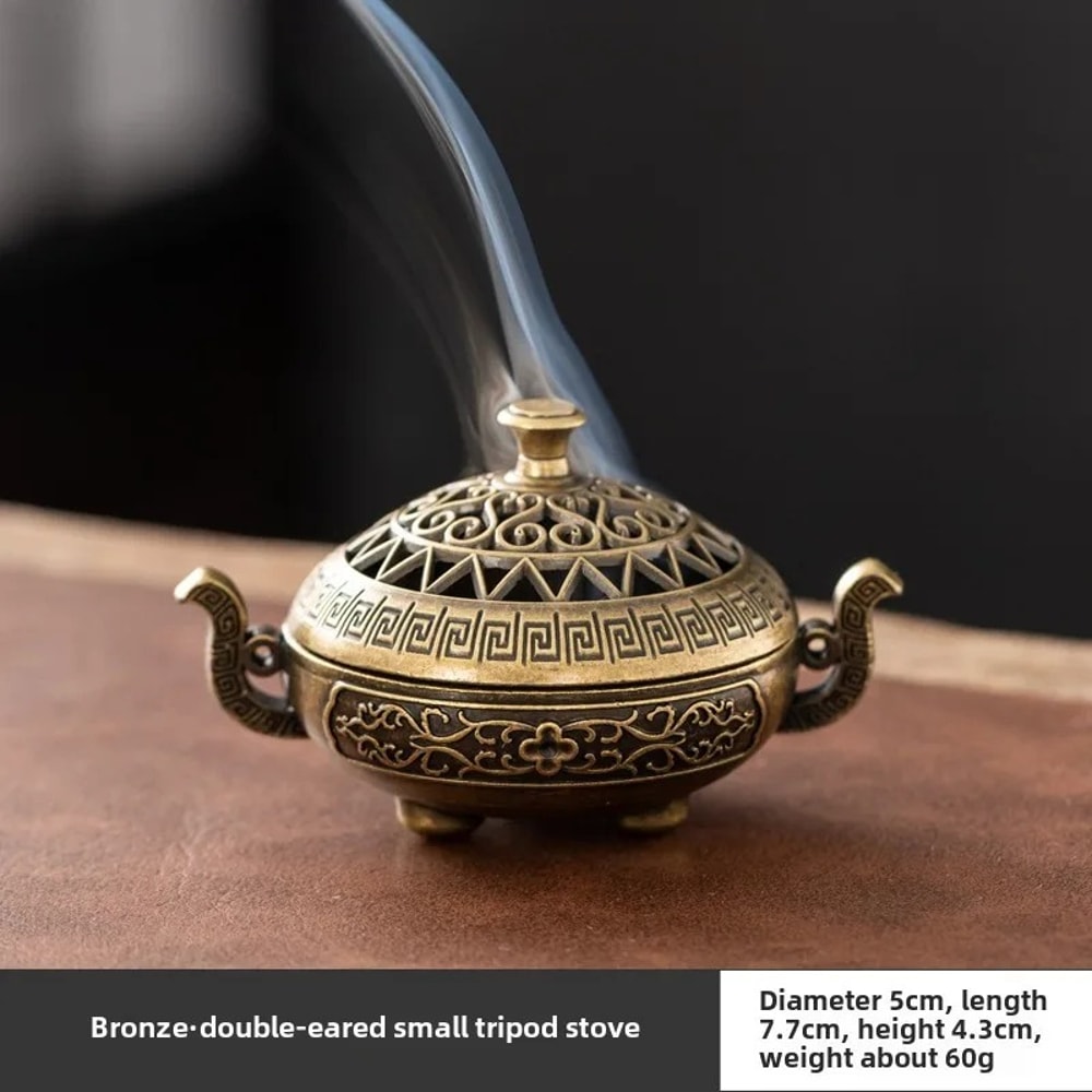 Exquisite Three-Legged Hollow Carved Incense Burner – Compact Zen Style for Aromatherapy & Home Decoration