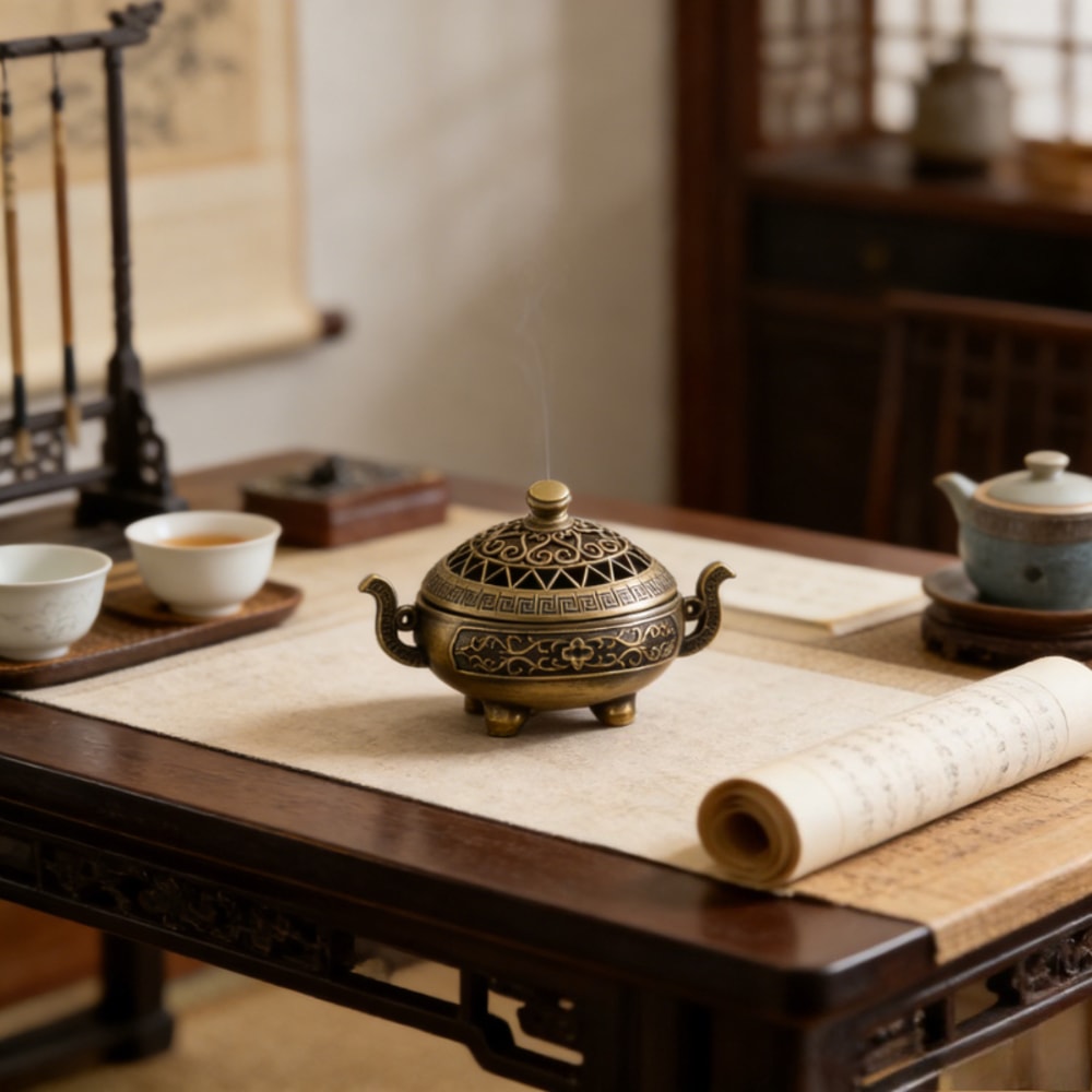 Exquisite Three-Legged Hollow Carved Incense Burner – Compact Zen Style for Aromatherapy & Home Decoration