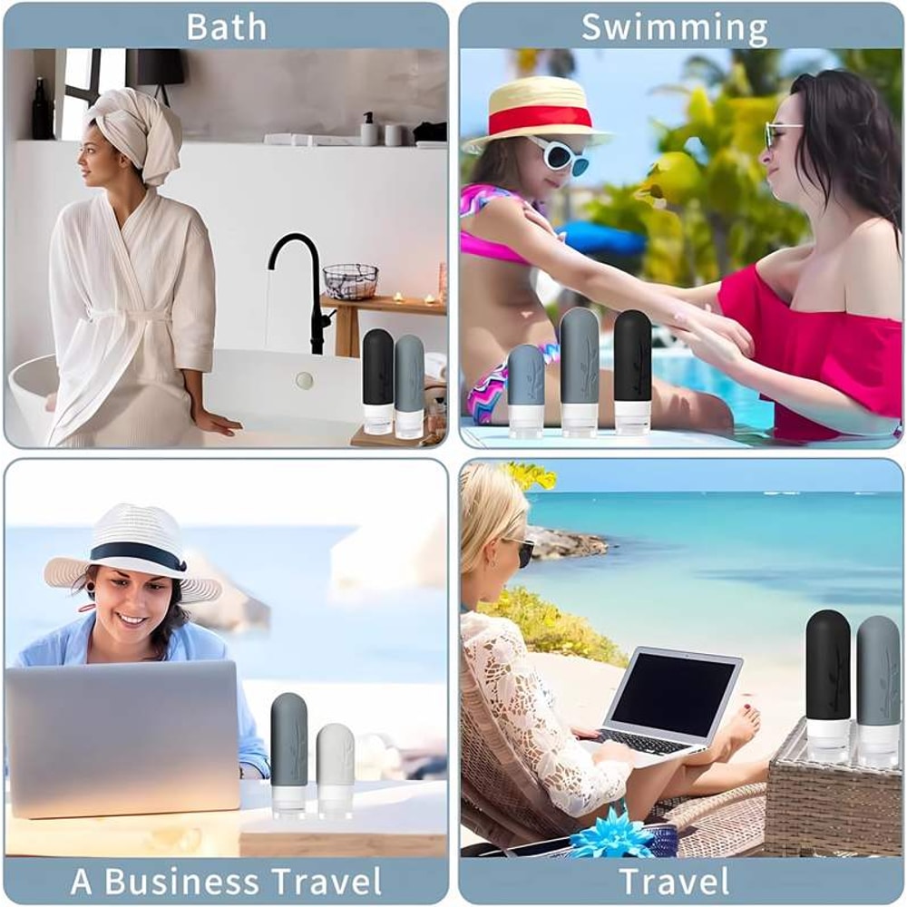 Silicone Travel Bottles Set, Leak-Proof Refillable Toiletry Containers for Shampoo, Shower, and Cosmetics