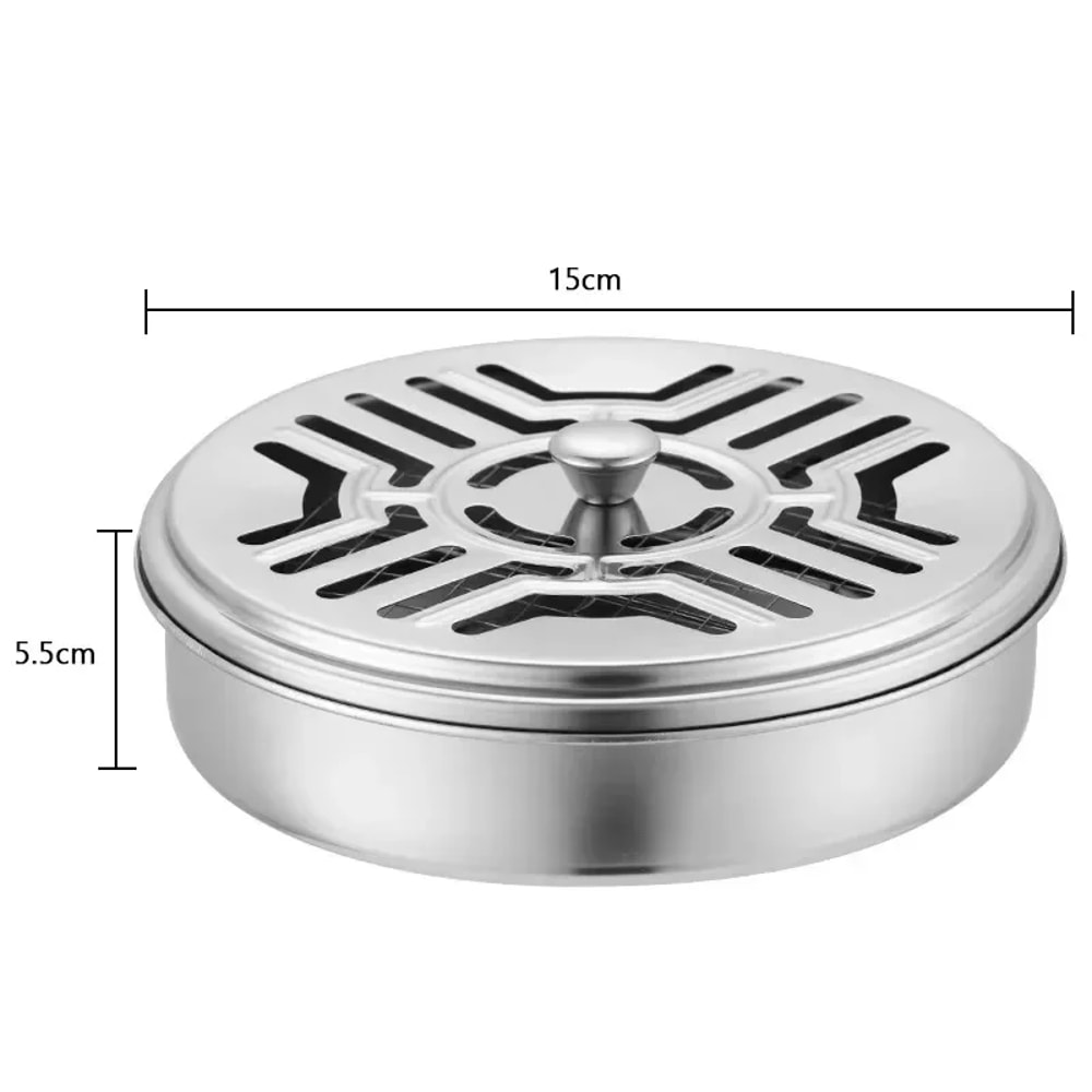 Fireproof Mosquito Coil Box with Round Lid, Serrated Outdoor Coil Holder, Iron Aromatherapy Tray for Summer Nights